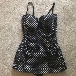 EUC women’s strapless black blue swim suit 14